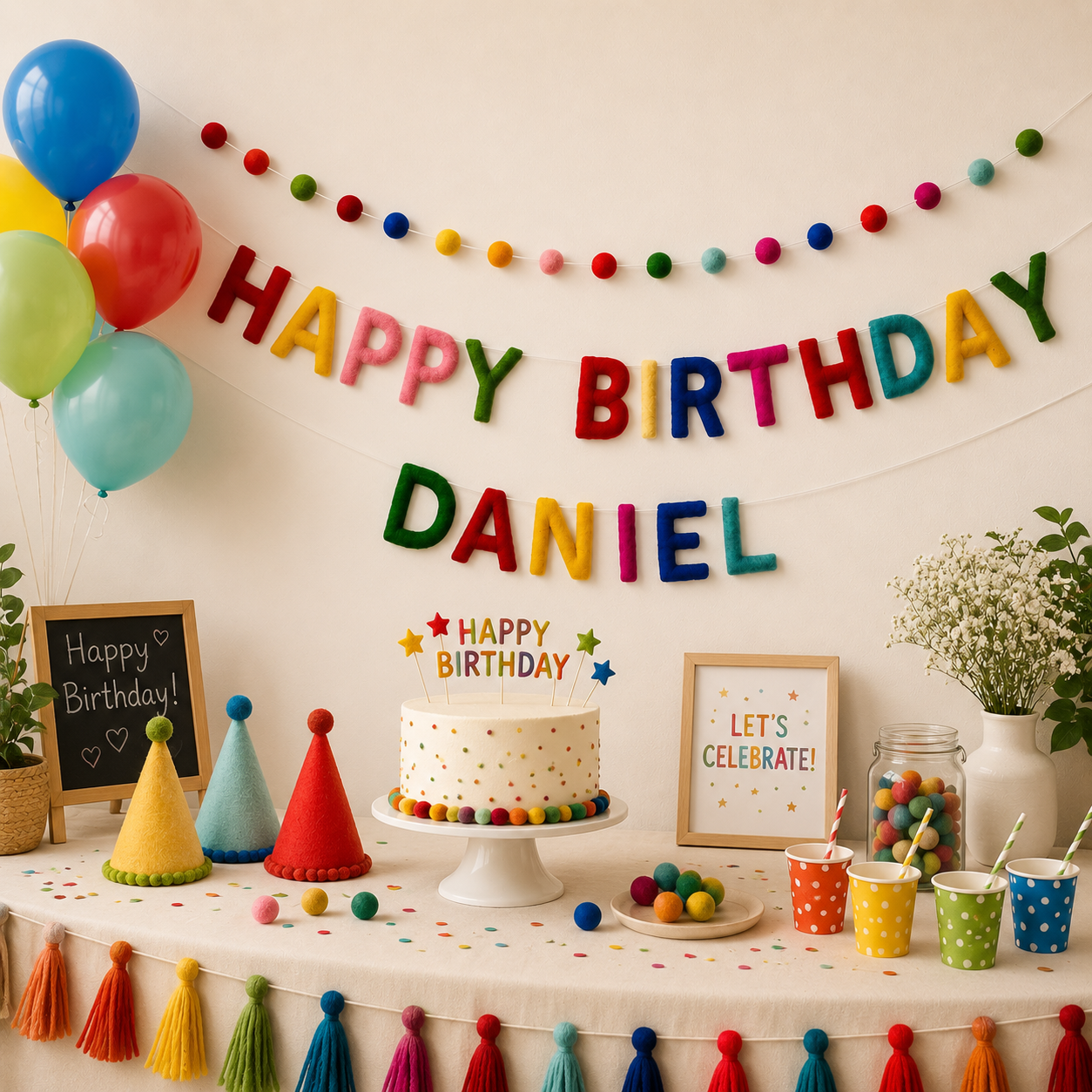 Personalized Wool Felt Birthday Banner- Happy Birthday Garland