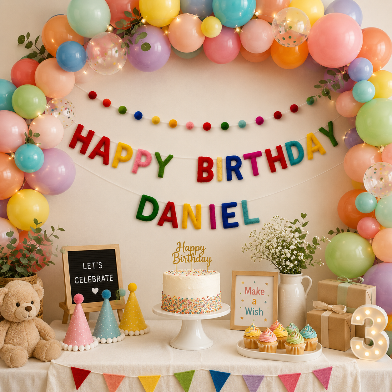Personalized Wool Felt Birthday Banner- Happy Birthday Garland