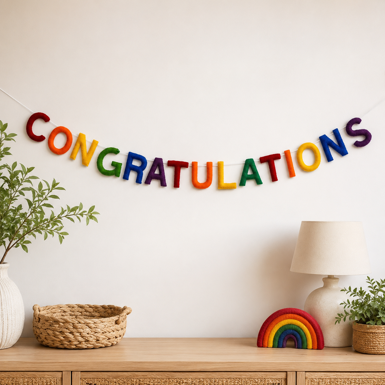 Rainbow Felt Congratulations Banner | Handmade Wool Felt Letter Garland | Graduation Party Decor | Congratulations Sign | Baby Shower | Wedding Celebration | Reusable Party Banner