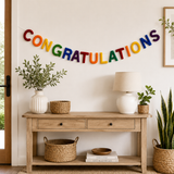 Rainbow Felt Congratulations Banner | Handmade Wool Felt Letter Garland | Graduation Party Decor | Congratulations Sign | Baby Shower | Wedding Celebration | Reusable Party Banner