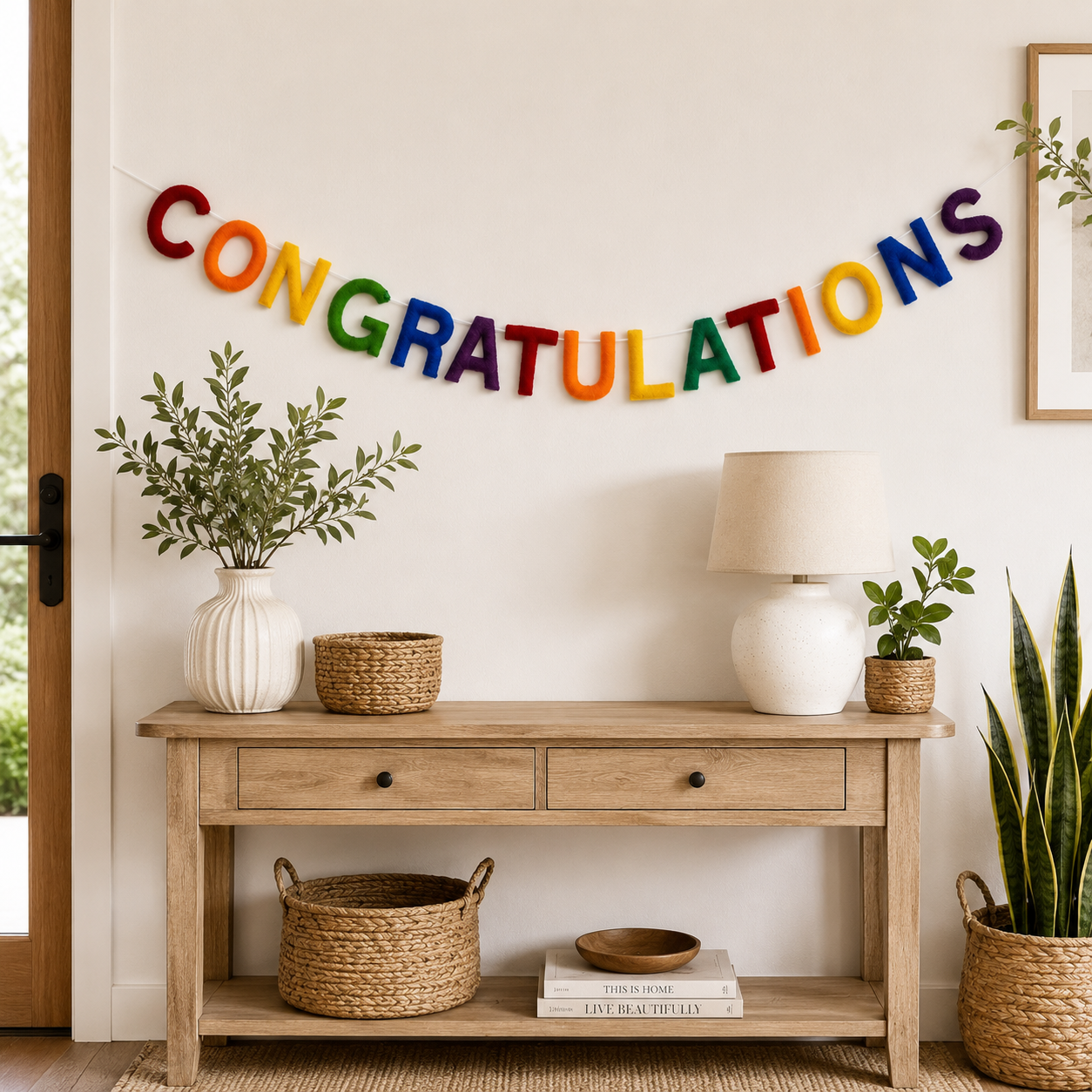 Rainbow Felt Congratulations Banner | Handmade Wool Felt Letter Garland | Graduation Party Decor | Congratulations Sign | Baby Shower | Wedding Celebration | Reusable Party Banner