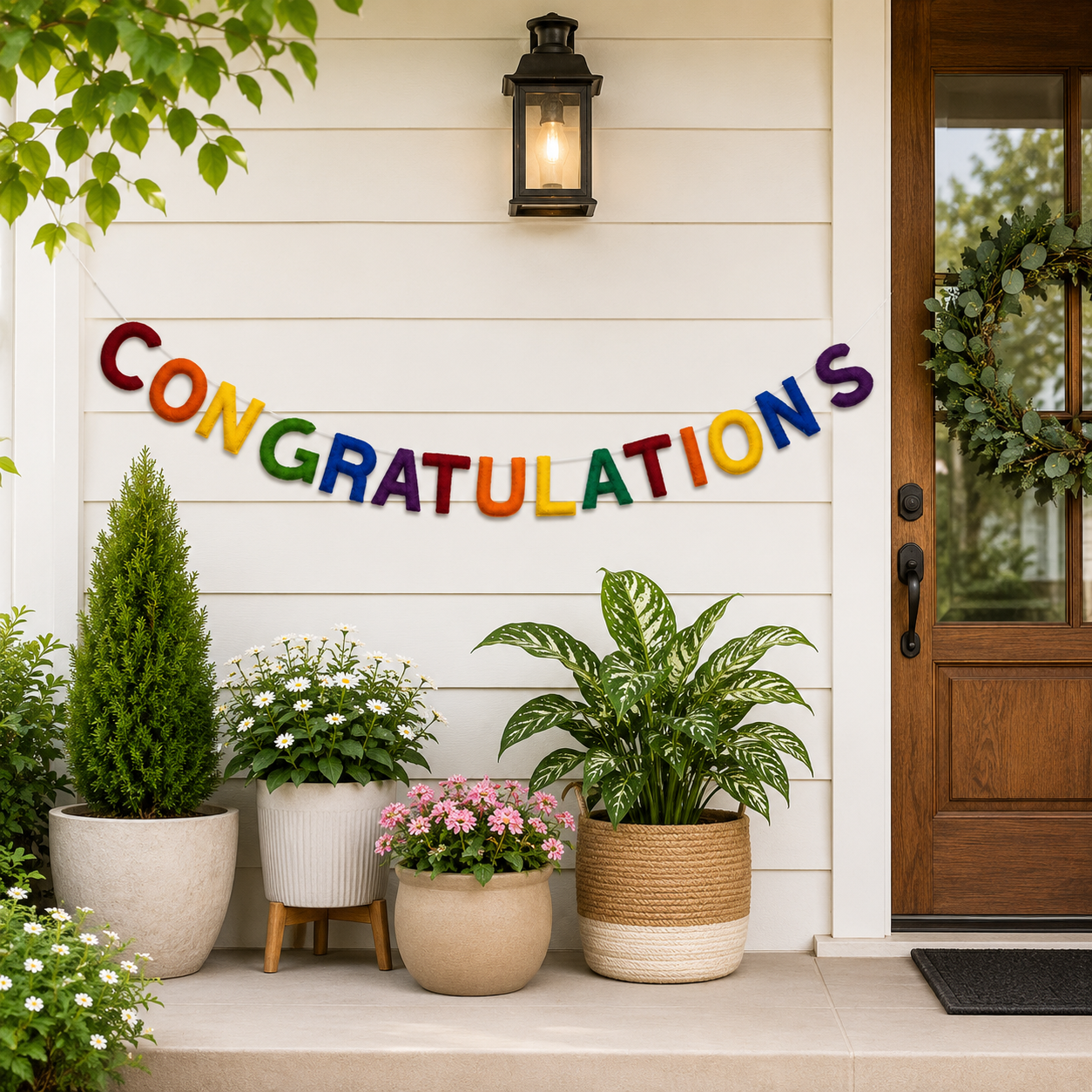 Rainbow Felt Congratulations Banner | Handmade Wool Felt Letter Garland | Graduation Party Decor | Congratulations Sign | Baby Shower | Wedding Celebration | Reusable Party Banner