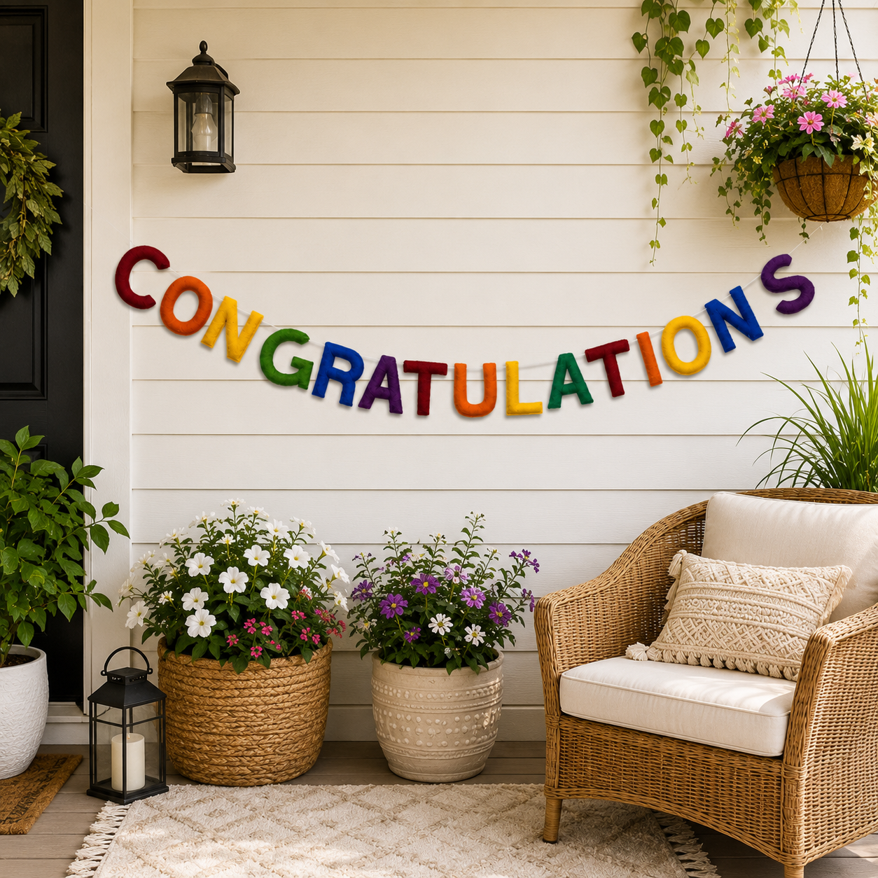 Rainbow Felt Congratulations Banner | Handmade Wool Felt Letter Garland | Graduation Party Decor | Congratulations Sign | Baby Shower | Wedding Celebration | Reusable Party Banner