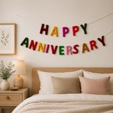 Happy Anniversary Felt Banner | Handmade Rainbow Wool Felt Garland | Anniversary Party Decoration | Wedding Anniversary Sign | Reusable Celebration Banner