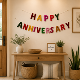 Happy Anniversary Felt Banner | Handmade Rainbow Wool Felt Garland | Anniversary Party Decoration | Wedding Anniversary Sign | Reusable Celebration Banner