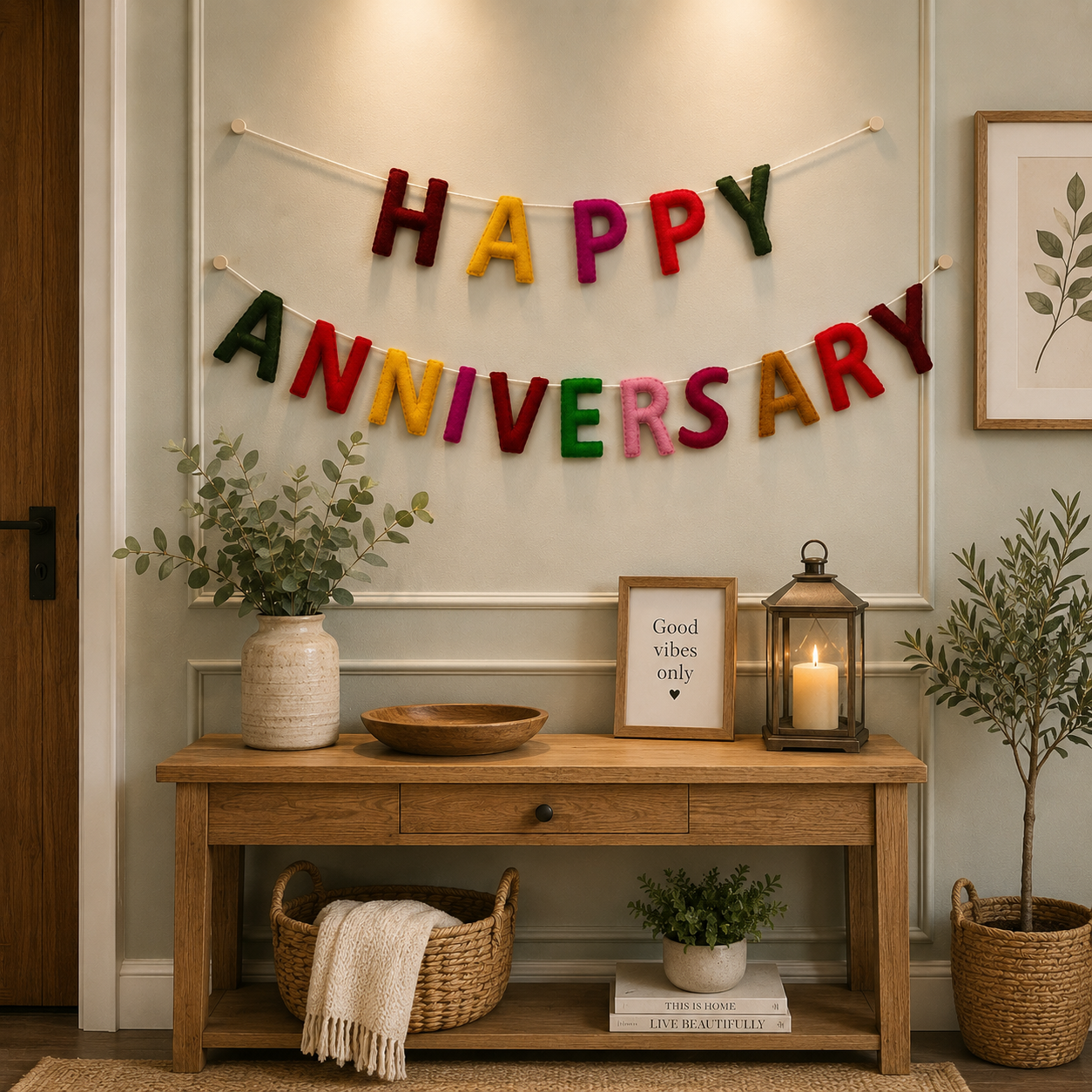 Happy Anniversary Felt Banner | Handmade Rainbow Wool Felt Garland | Anniversary Party Decoration | Wedding Anniversary Sign | Reusable Celebration Banner