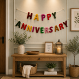 Happy Anniversary Felt Banner | Handmade Rainbow Wool Felt Garland | Anniversary Party Decoration | Wedding Anniversary Sign | Reusable Celebration Banner