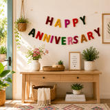 Happy Anniversary Felt Banner | Handmade Rainbow Wool Felt Garland | Anniversary Party Decoration | Wedding Anniversary Sign | Reusable Celebration Banner
