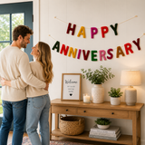 Happy Anniversary Felt Banner | Handmade Rainbow Wool Felt Garland | Anniversary Party Decoration | Wedding Anniversary Sign | Reusable Celebration Banner