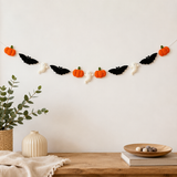 Handmade Halloween Felt Garland with Pumpkins, Bats & Ghosts | Spooky Fall Home Decor Banner