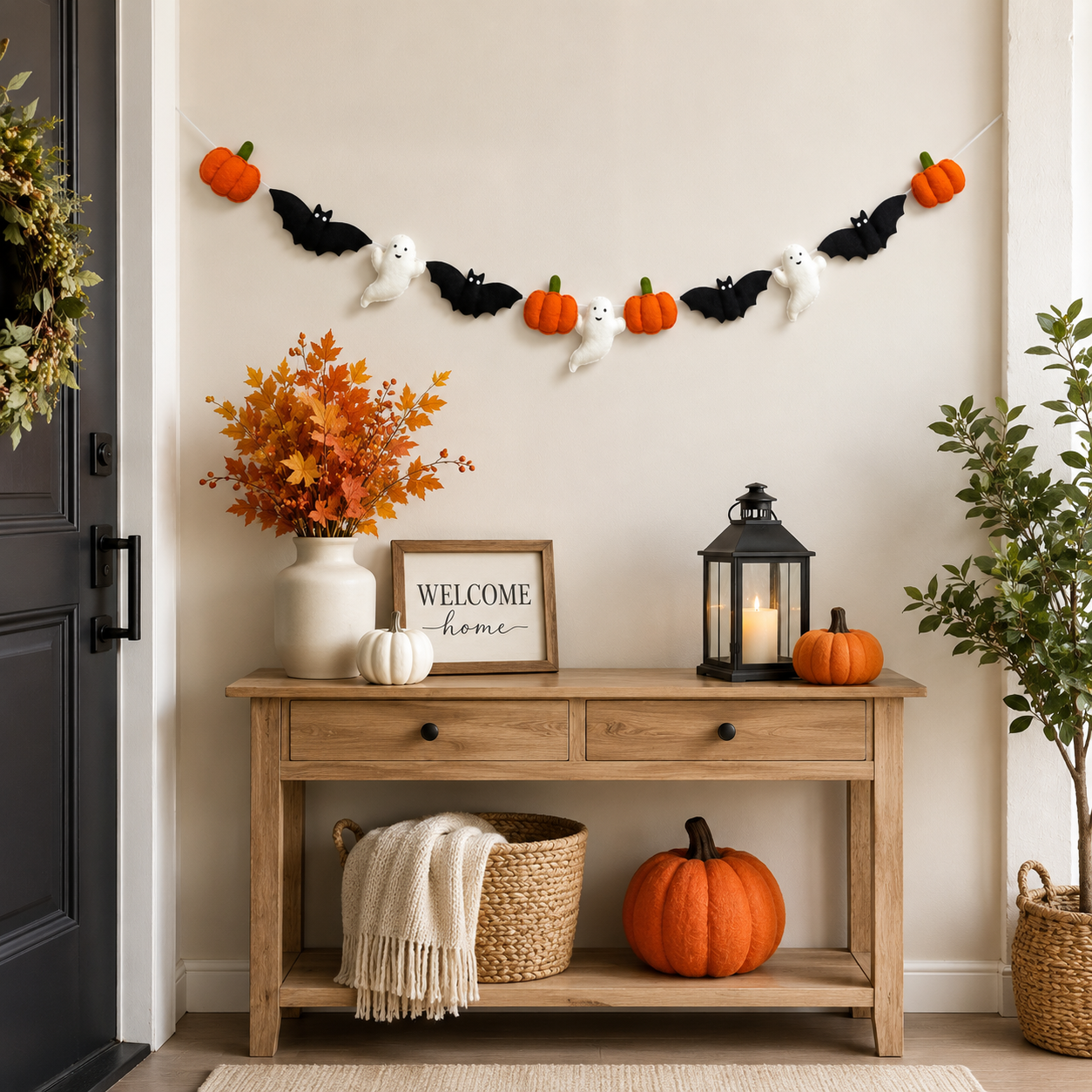 Handmade Halloween Felt Garland with Pumpkins, Bats & Ghosts | Spooky Fall Home Decor Banner