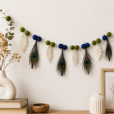 Peacock Feather Felt Garland – Handmade Wool Felt Wall Hanging | Krishna Janmashtami Decor | Boho Home Decoration