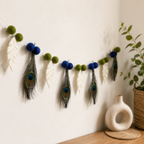 Peacock Feather Felt Garland – Handmade Wool Felt Wall Hanging | Krishna Janmashtami Decor | Boho Home Decoration
