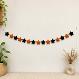 Halloween Felt Star Garland – Handmade Black & Orange Wool Felt Banner | Halloween Party Decor | Spooky Wall Hanging