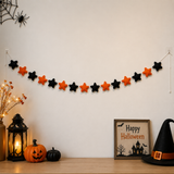 Halloween Felt Star Garland – Handmade Black & Orange Wool Felt Banner | Halloween Party Decor | Spooky Wall Hanging