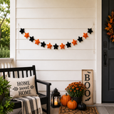 Halloween Felt Star Garland – Handmade Black & Orange Wool Felt Banner | Halloween Party Decor | Spooky Wall Hanging