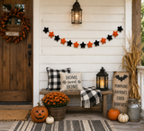 Halloween Felt Star Garland – Handmade Black & Orange Wool Felt Banner | Halloween Party Decor | Spooky Wall Hanging