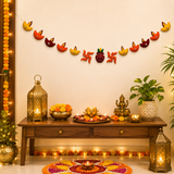 Diwali Felt Toran – Handmade Wool Felt Diya & Kalash Garland | Traditional Diwali Door Hanging | Festival Wall Decor