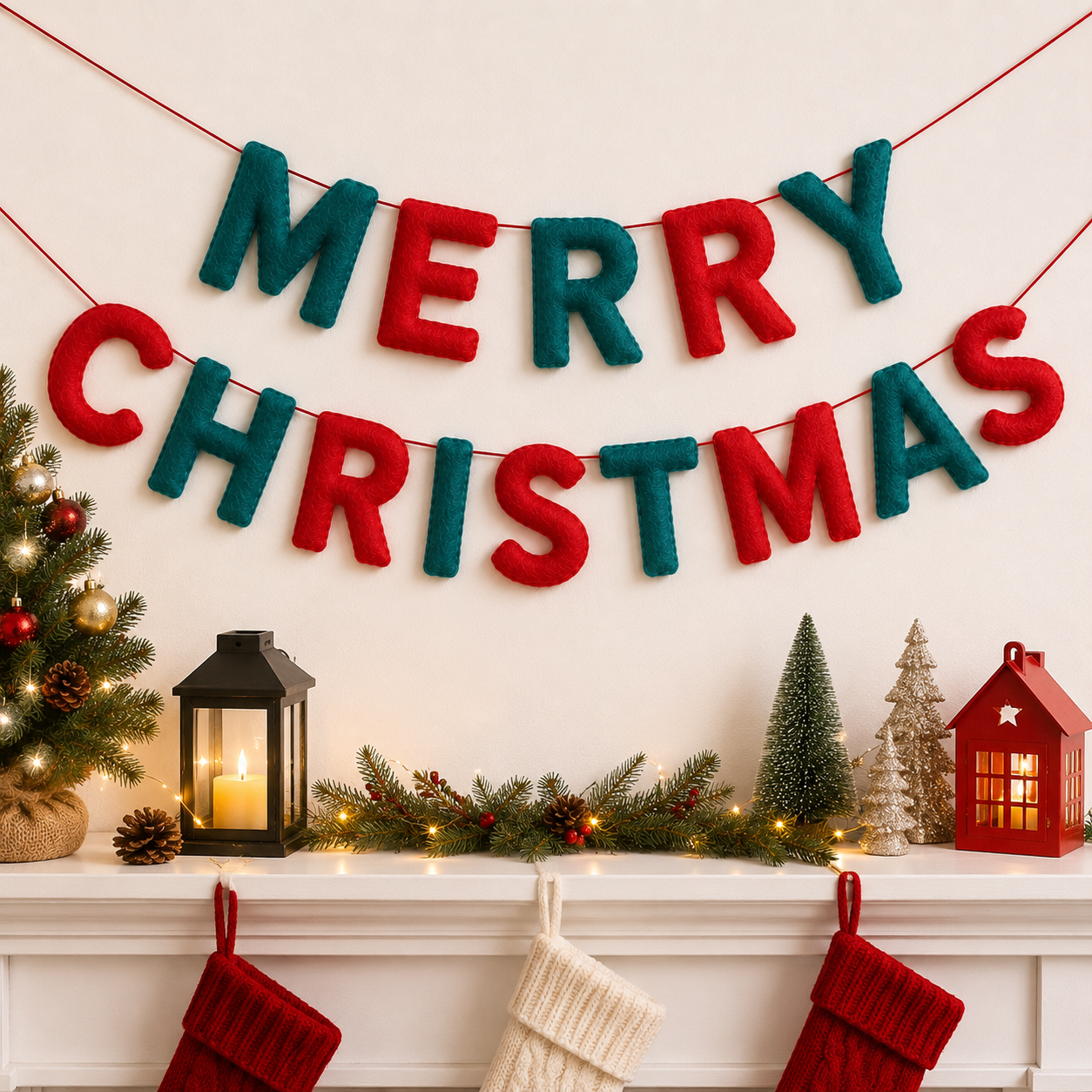 Merry Christmas Felt Garland – Handmade Wool Felt Letter Banner | Christmas Wall Hanging | Holiday Party Decor | Reusable Christmas Decoration