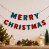 Merry Christmas Felt Garland – Handmade Wool Felt Letter Banner | Christmas Wall Hanging | Holiday Party Decor | Reusable Christmas Decoration