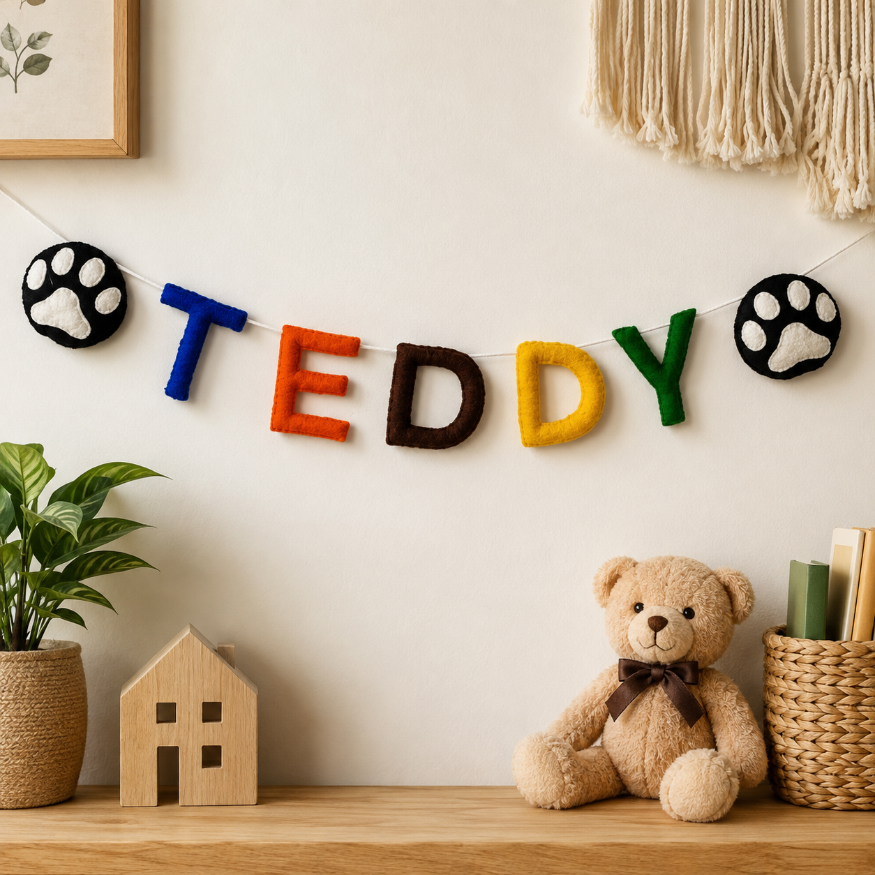 Personalized Dog Name Garland – Handmade Wool Felt Pet Birthday Banner