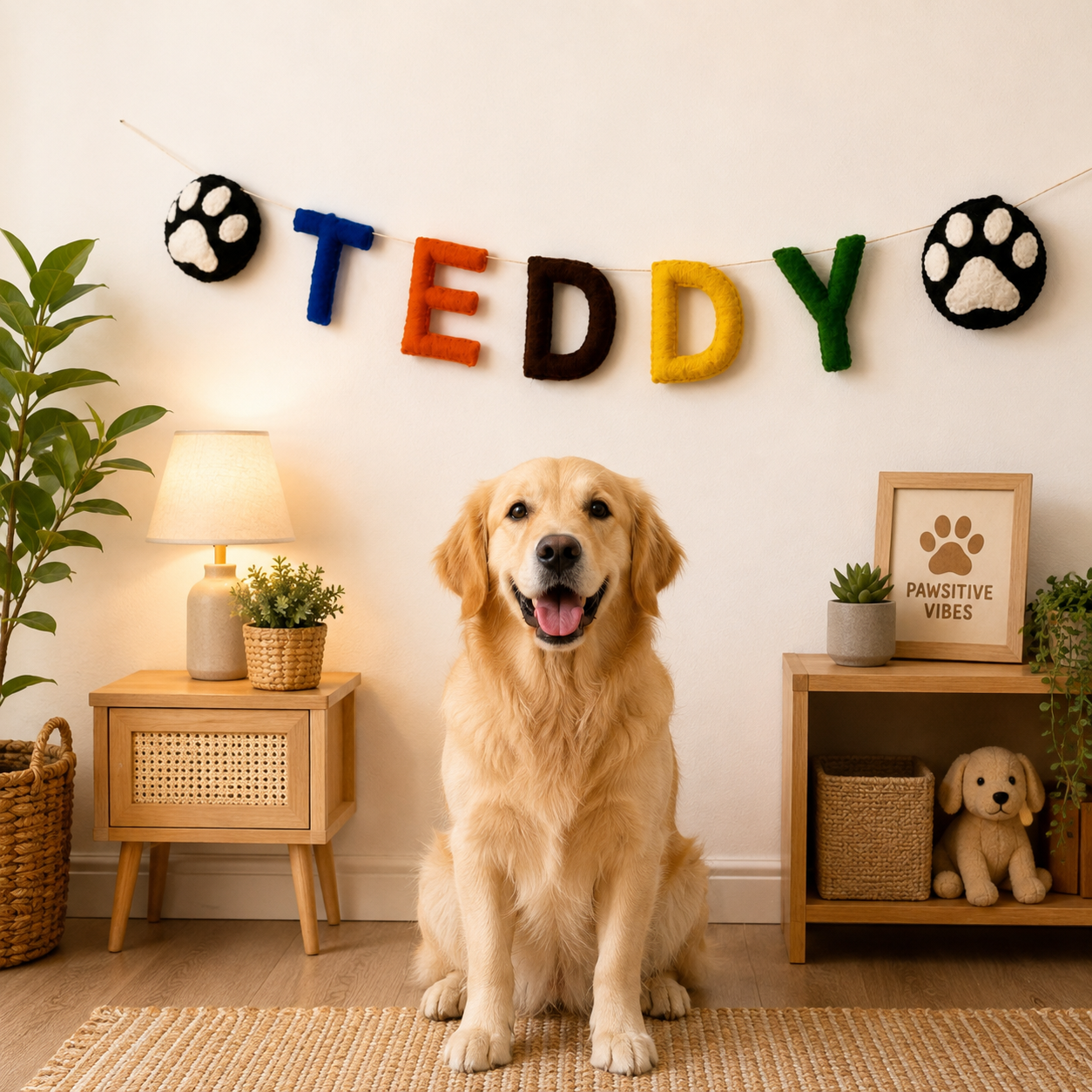 Personalized Dog Name Garland – Handmade Wool Felt Pet Birthday Banner