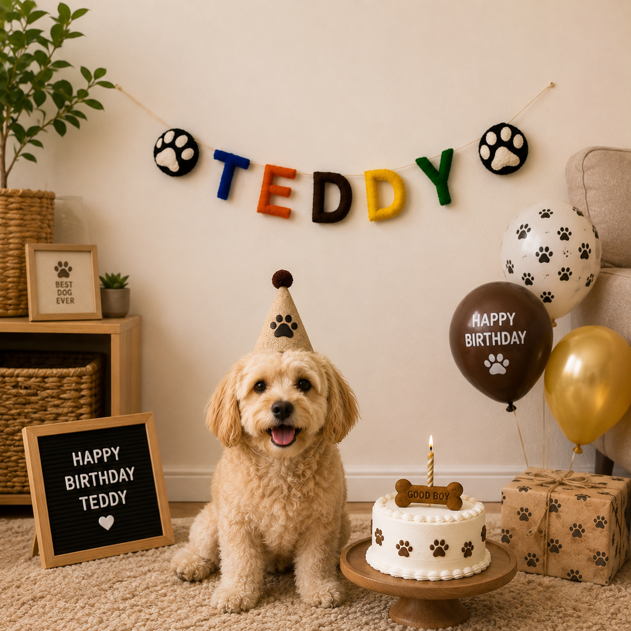 Personalized Dog Name Garland – Handmade Wool Felt Pet Birthday Banner