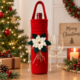Christmas Wine Bottle Cover – Festive Red Poinsettia Wine Gift Bag