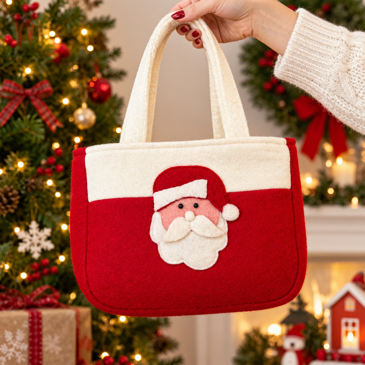 Christmas Party Favor Gift Bag – Santa Holiday Gift Tote Bag | Christmas Treat Bag for Kids & Gifts | Bulk Party Favor Bags