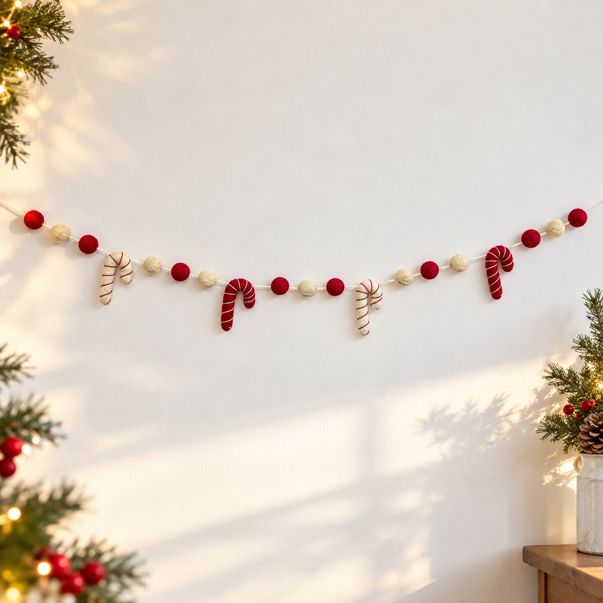 Christmas Candy Cane Garland – Handmade Wool Felt Christmas Decoration