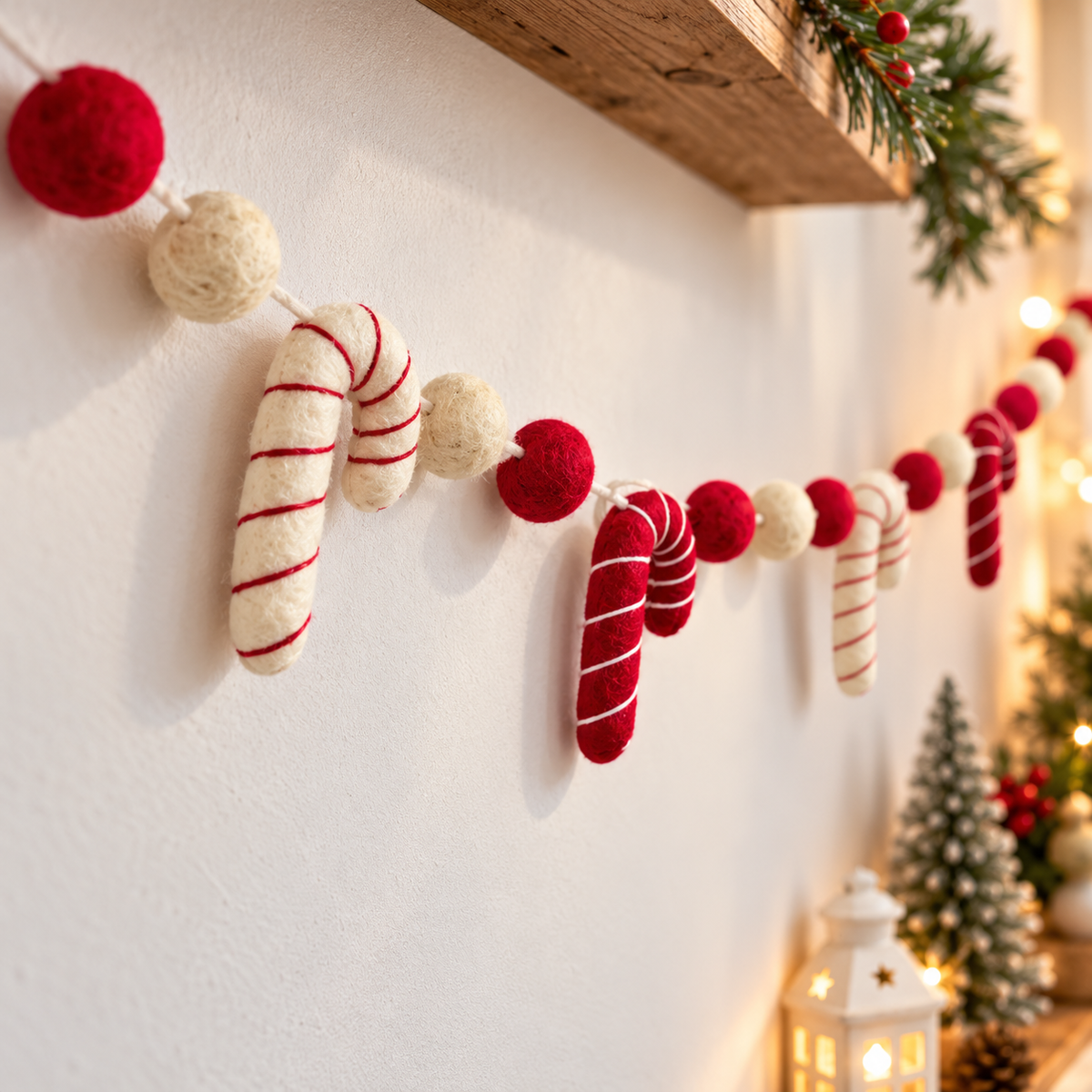 Christmas Candy Cane Garland – Handmade Wool Felt Christmas Decoration