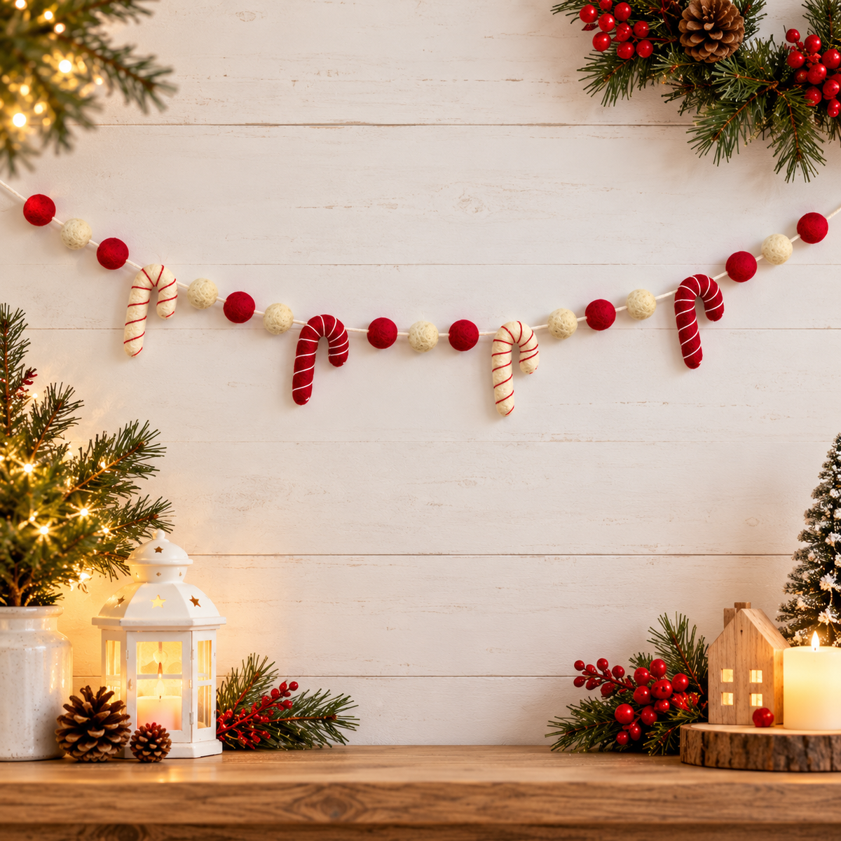 Christmas Candy Cane Garland – Handmade Wool Felt Christmas Decoration