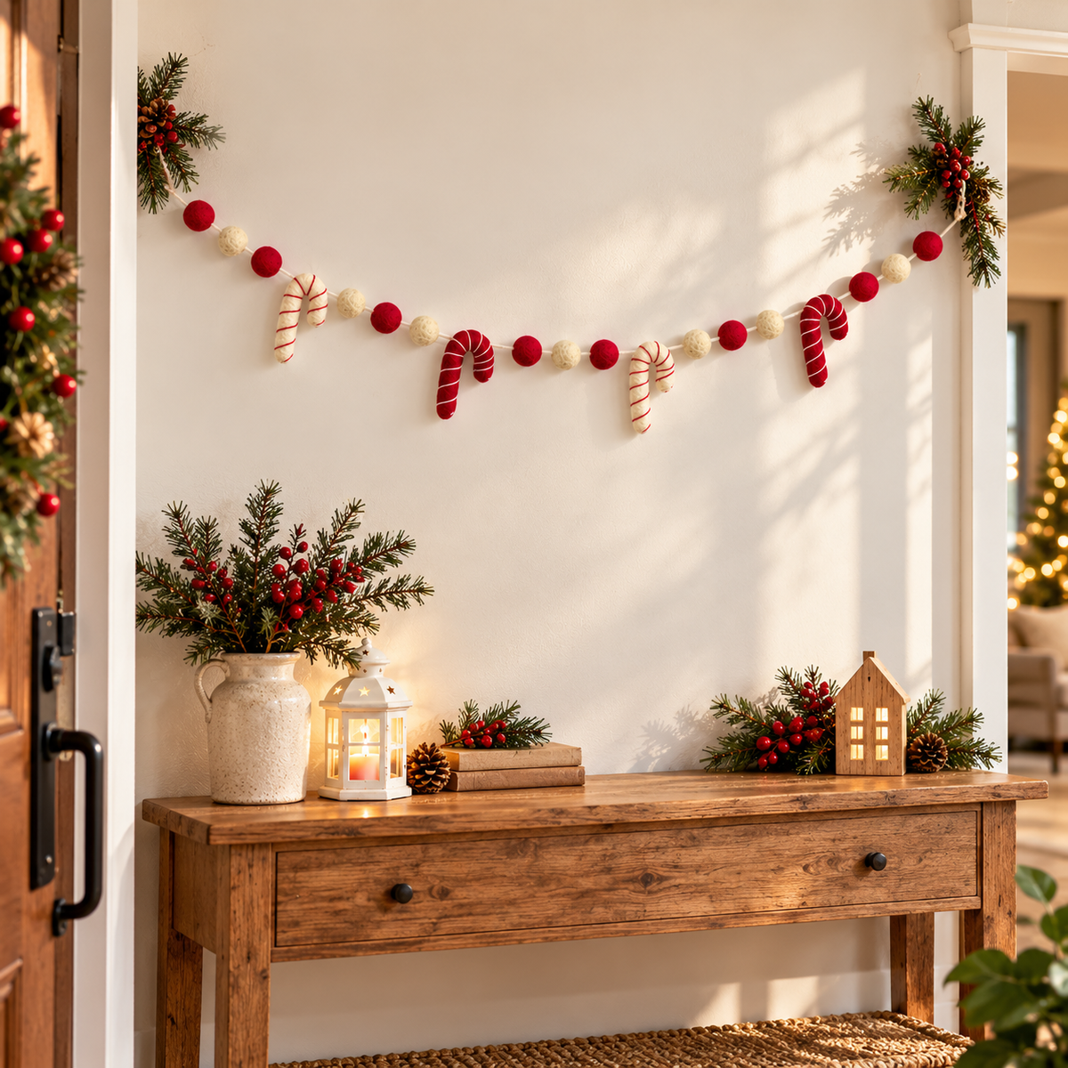 Christmas Candy Cane Garland – Handmade Wool Felt Christmas Decoration