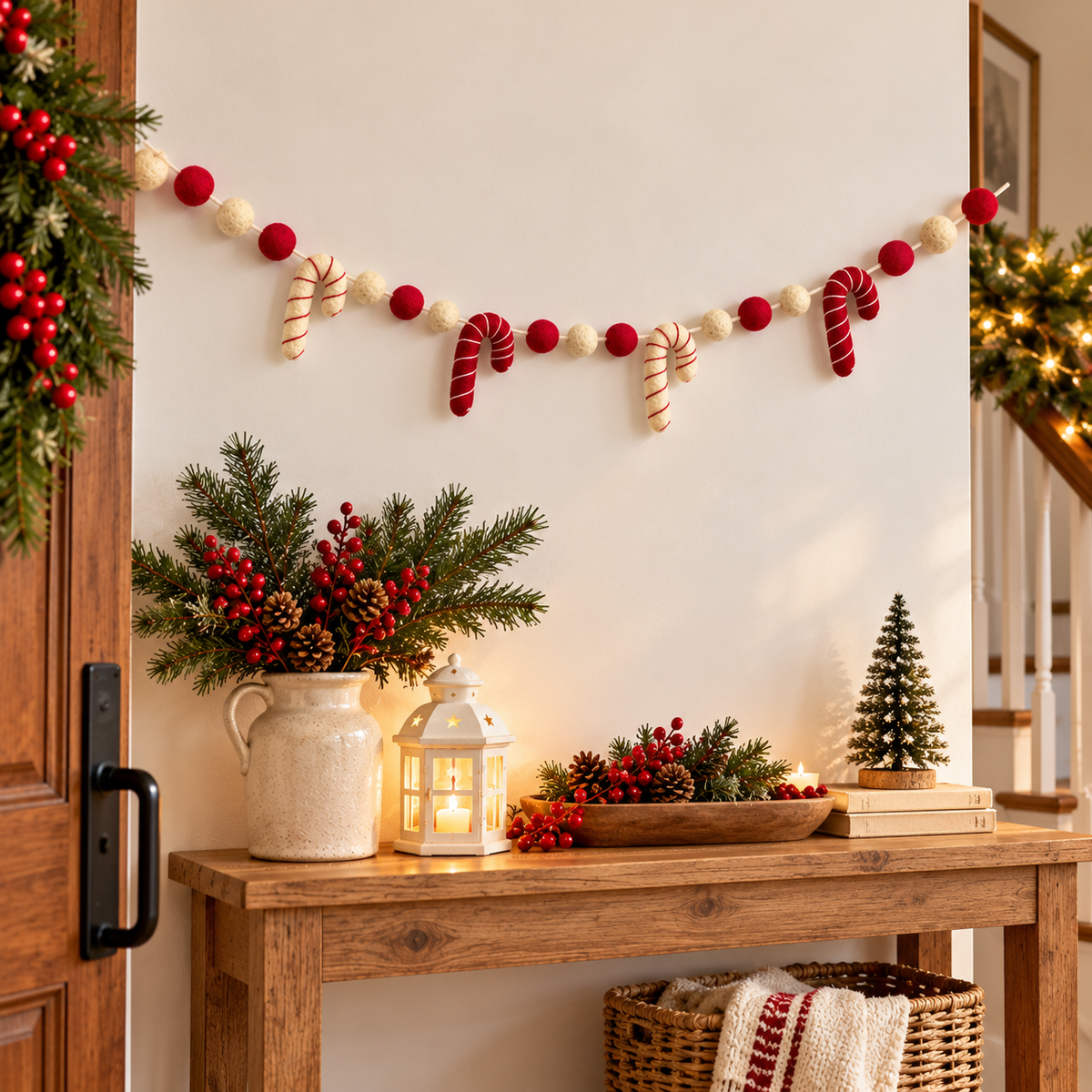 Christmas Candy Cane Garland – Handmade Wool Felt Christmas Decoration