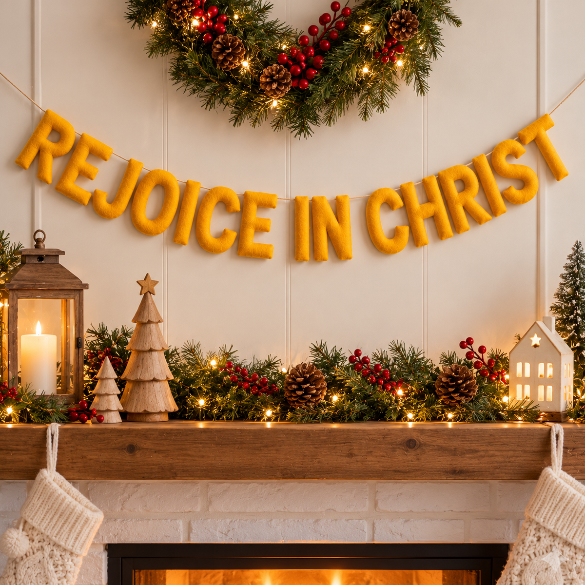 Rejoice in Christ Felt Garland – Handmade Christian Faith Wall Decor