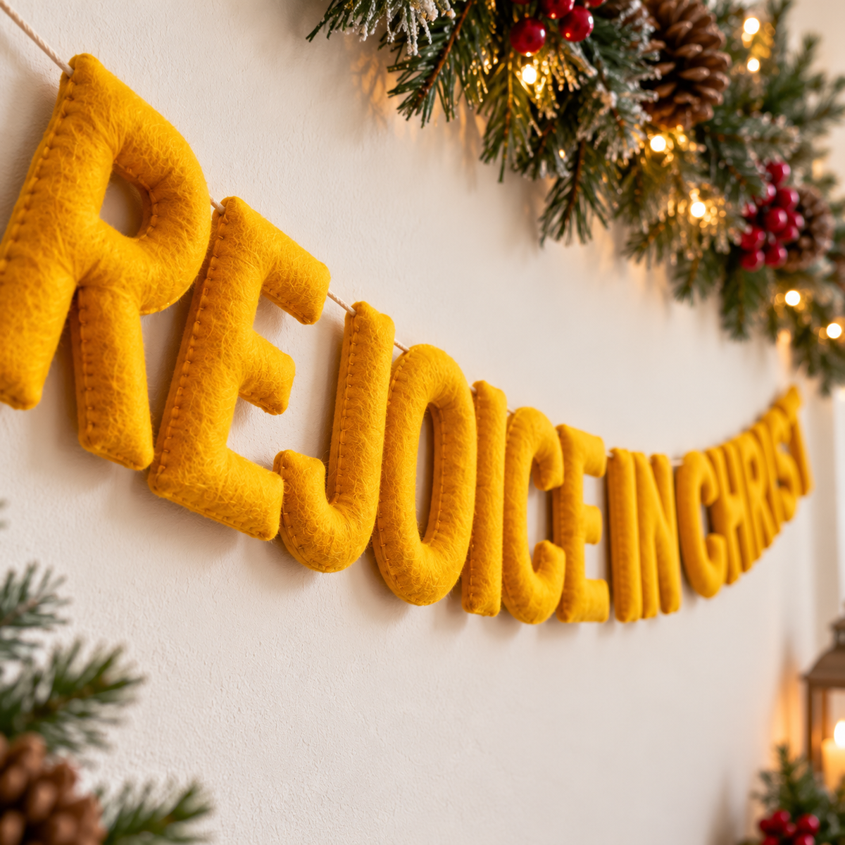 Rejoice in Christ Felt Garland – Handmade Christian Faith Wall Decor