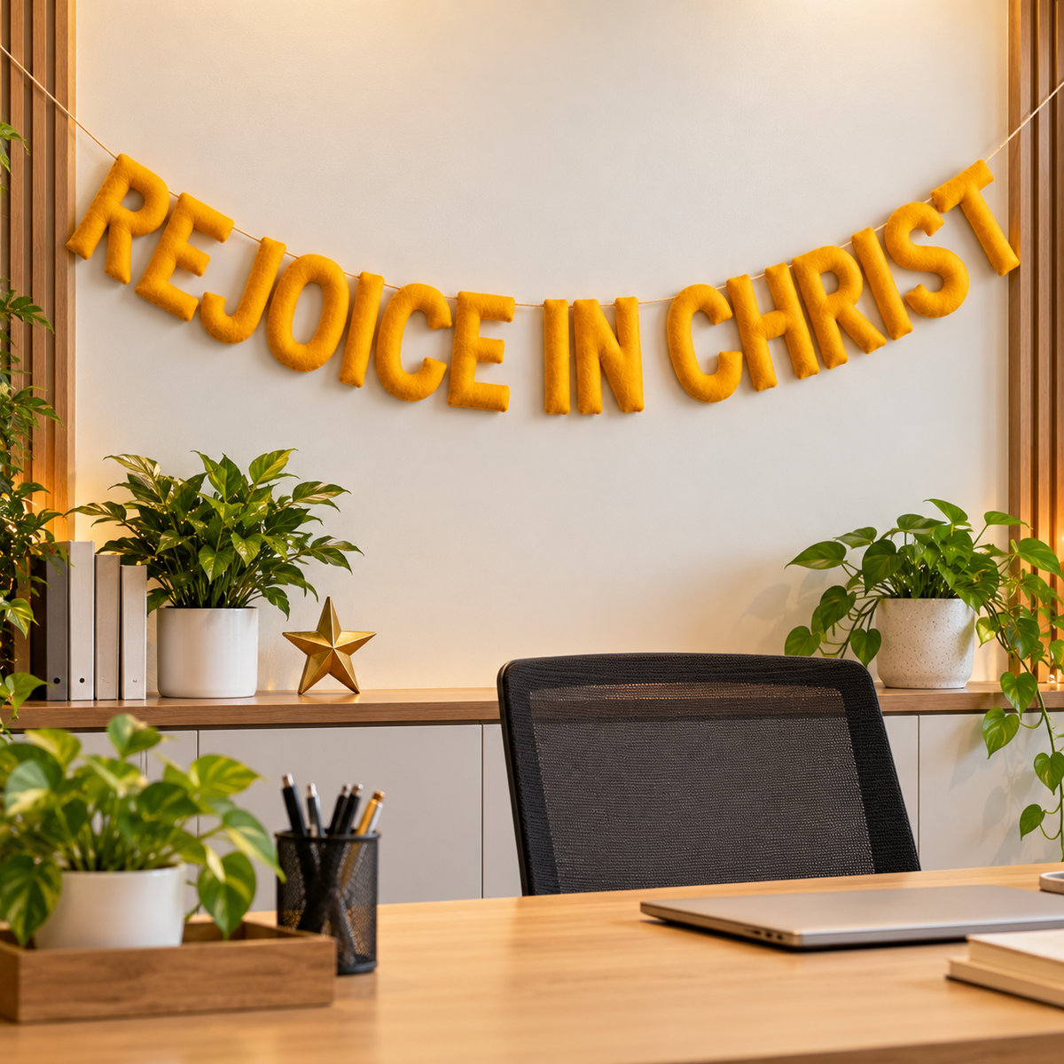 Rejoice in Christ Felt Garland – Handmade Christian Faith Wall Decor