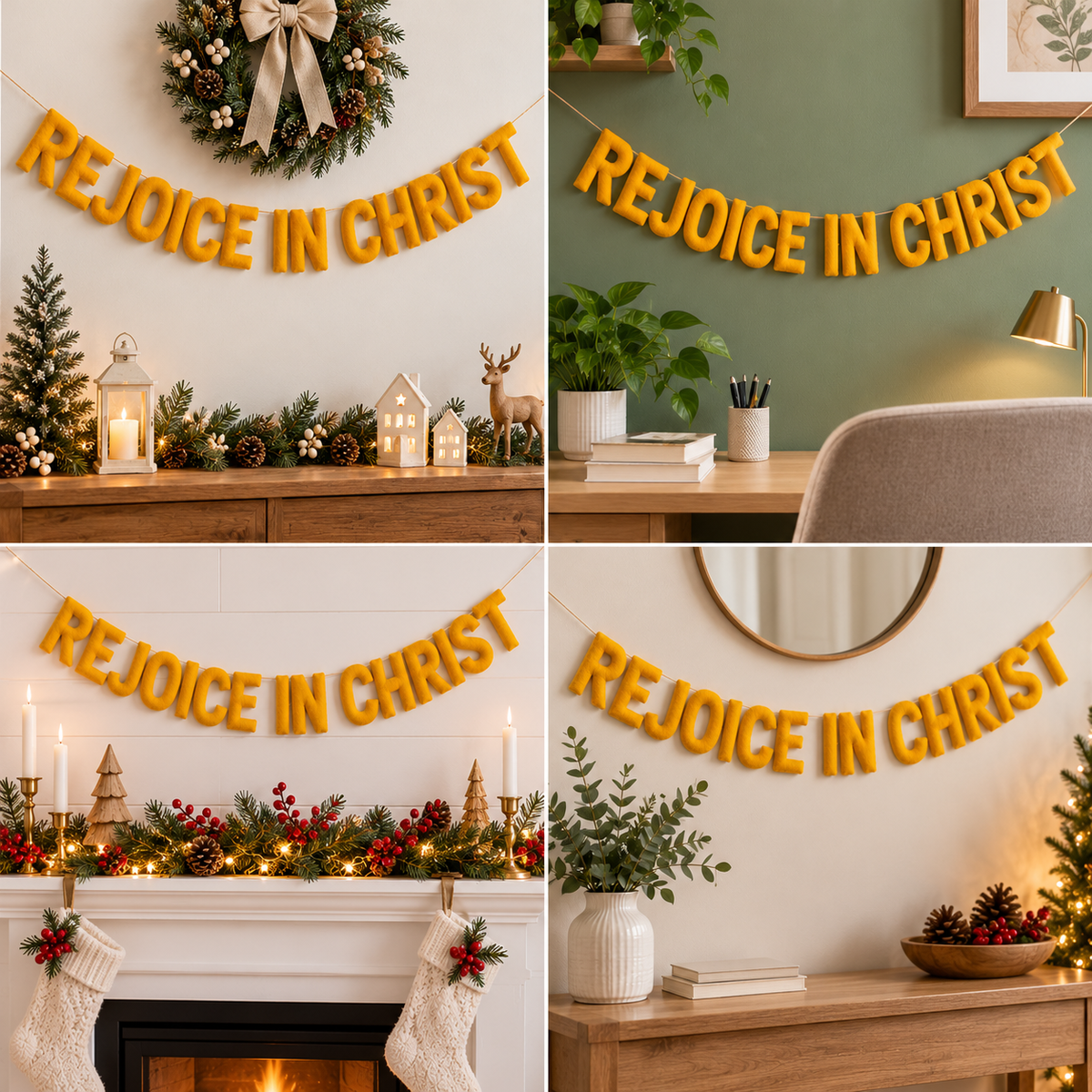 Rejoice in Christ Felt Garland – Handmade Christian Faith Wall Decor
