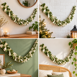 Green and Ivory Wool Felt Garland – Handmade Boho Wall Decor - 6 Feet
