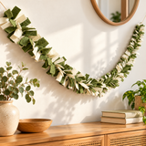 Green and Ivory Wool Felt Garland – Handmade Boho Wall Decor - 6 Feet