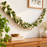 Green and Ivory Wool Felt Garland – Handmade Boho Wall Decor - 6 Feet