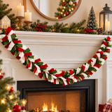 Handmade Christmas Felt Garland – Red, Green & Ivory Festive Holiday Home Decor - 6 Feet
