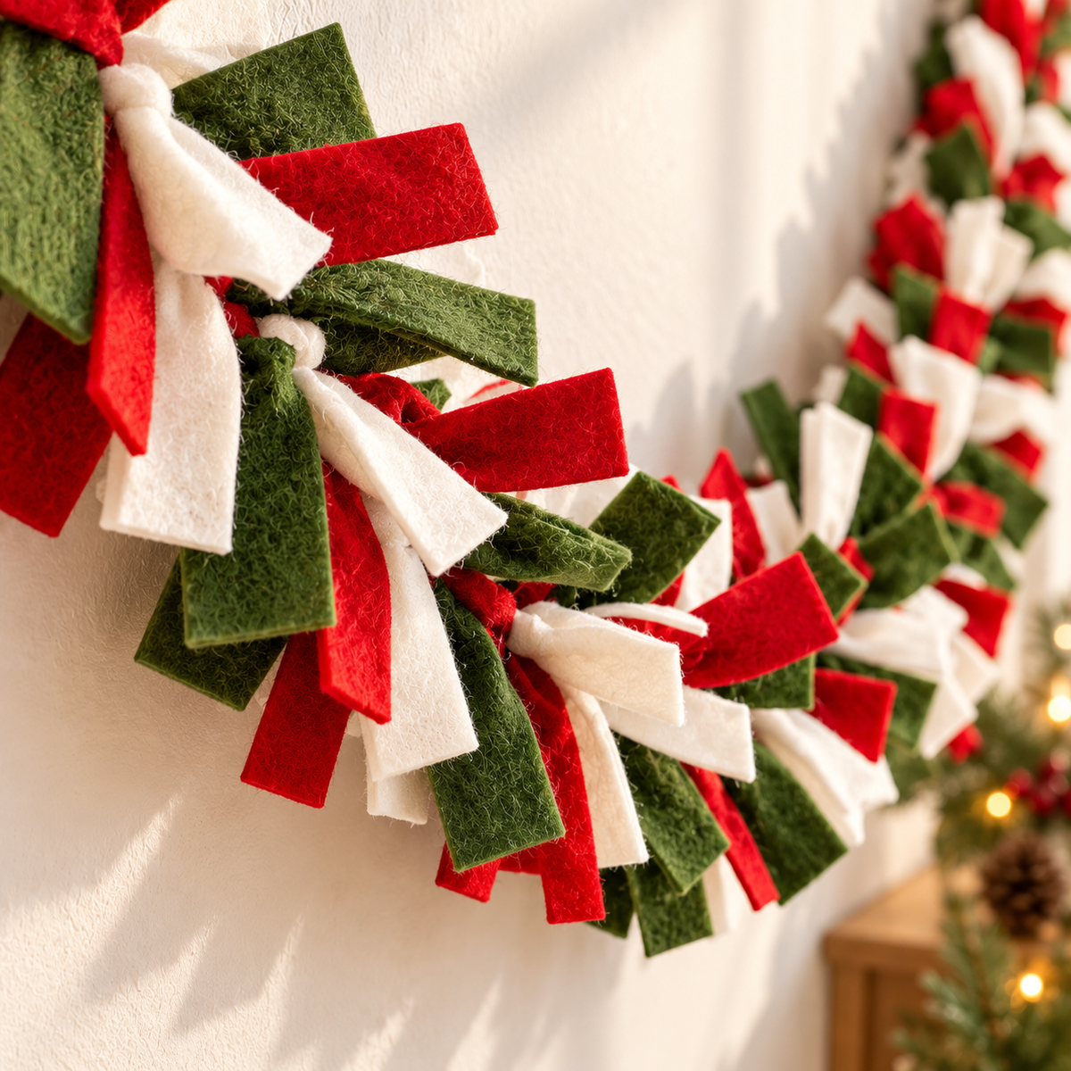 Handmade Christmas Felt Garland – Red, Green & Ivory Festive Holiday Home Decor - 6 Feet