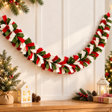 Handmade Christmas Felt Garland – Red, Green & Ivory Festive Holiday Home Decor - 6 Feet
