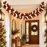 Handmade Christmas Felt Garland – Red, Green & Ivory Festive Holiday Home Decor - 6 Feet