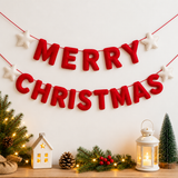 Red Felt Merry Christmas Banner with White Stars – Festive Christmas Garland