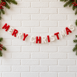 Merry Christmas Felt Letter Garland – Red & White Christmas Mantel Decor