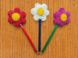 Handmade Wool Felt Daisy Flower Pencil Toppers Set, Party Favors, Classroom Rewards