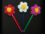 Handmade Wool Felt Daisy Flower Pencil Toppers Set, Party Favors, Classroom Rewards