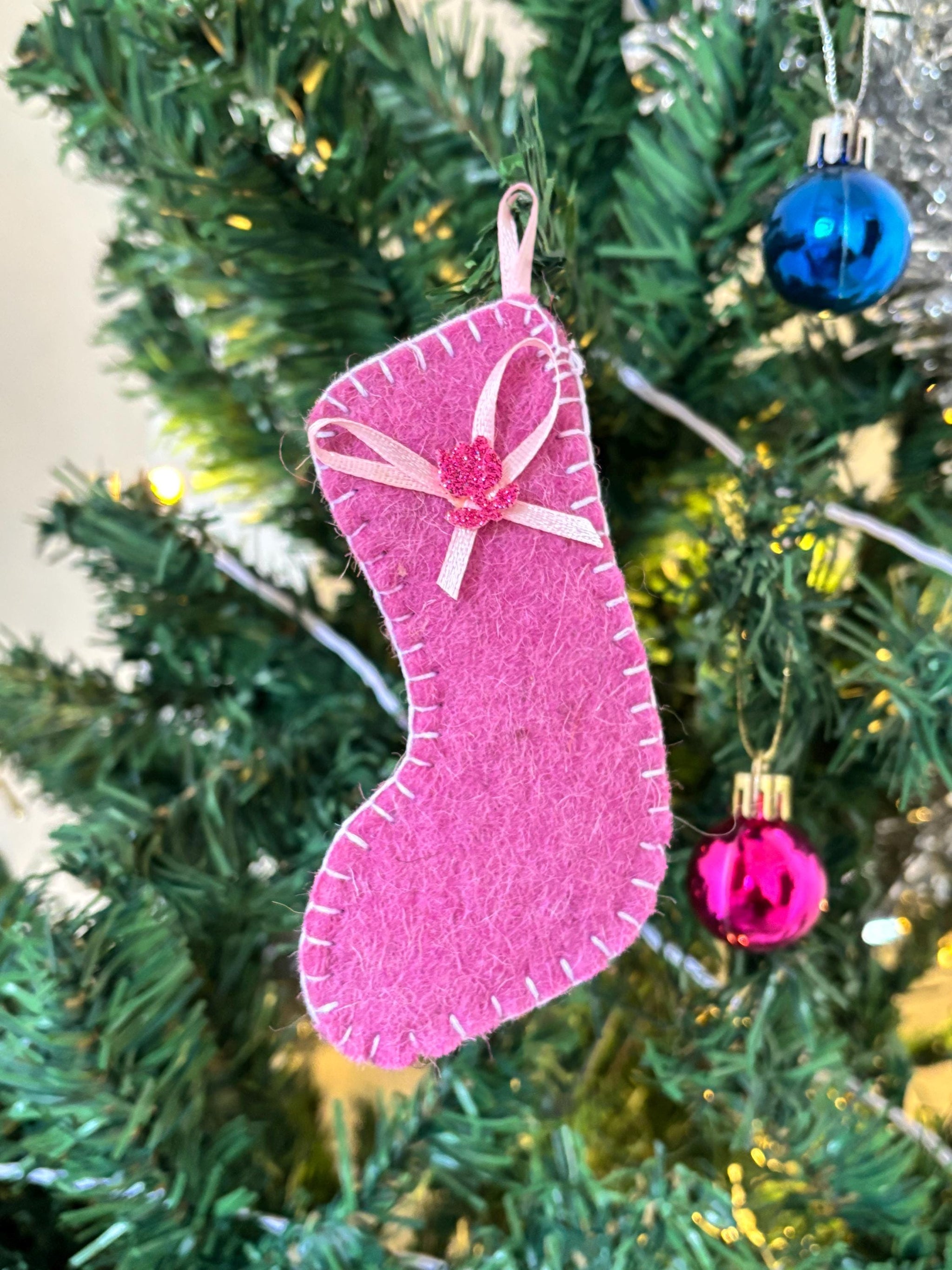 Handmade Felt Christmas Stocking Ornament: Mini Tree Decoration